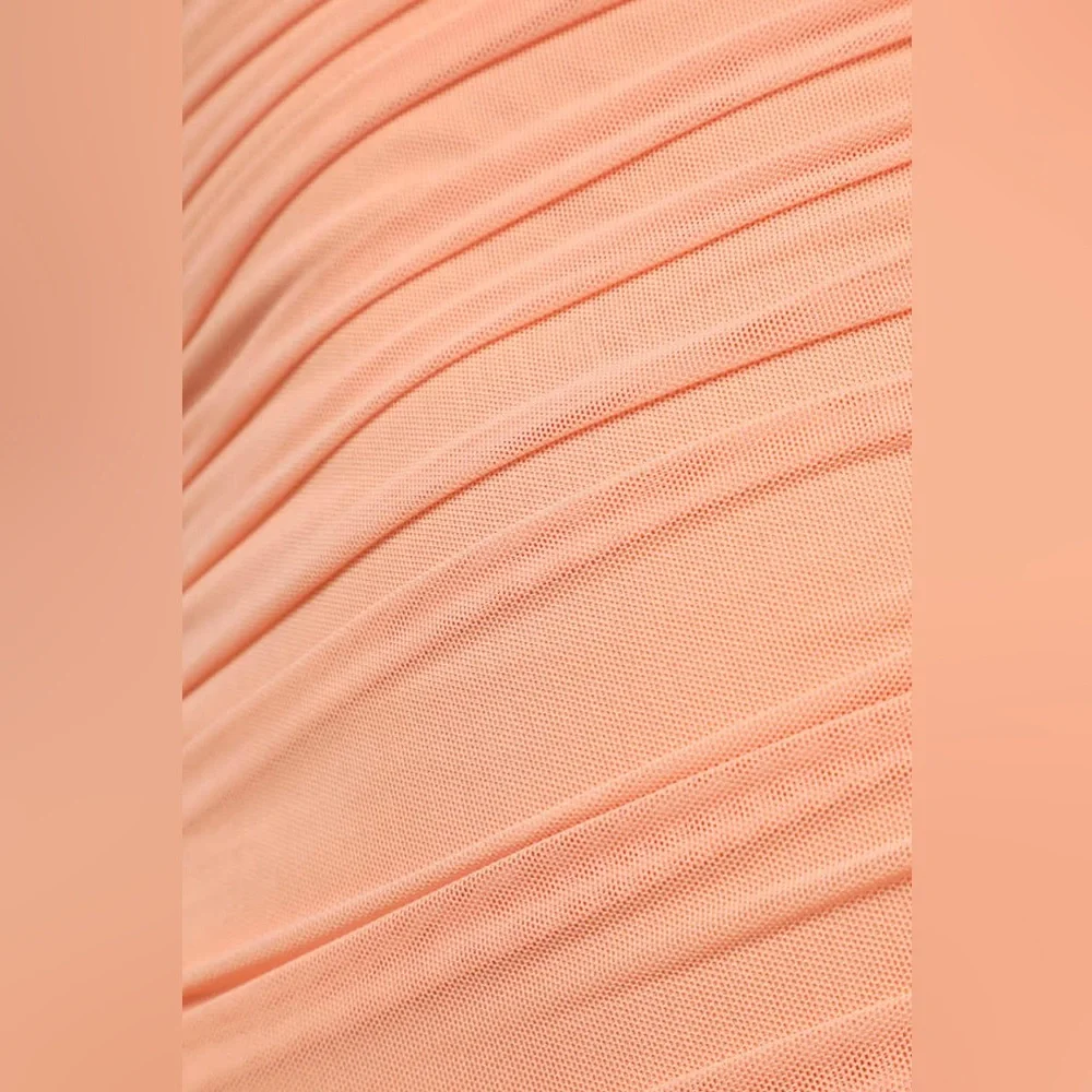 LULUS Got You Staring Peach Ruched Mesh Bodycon Mini Dress